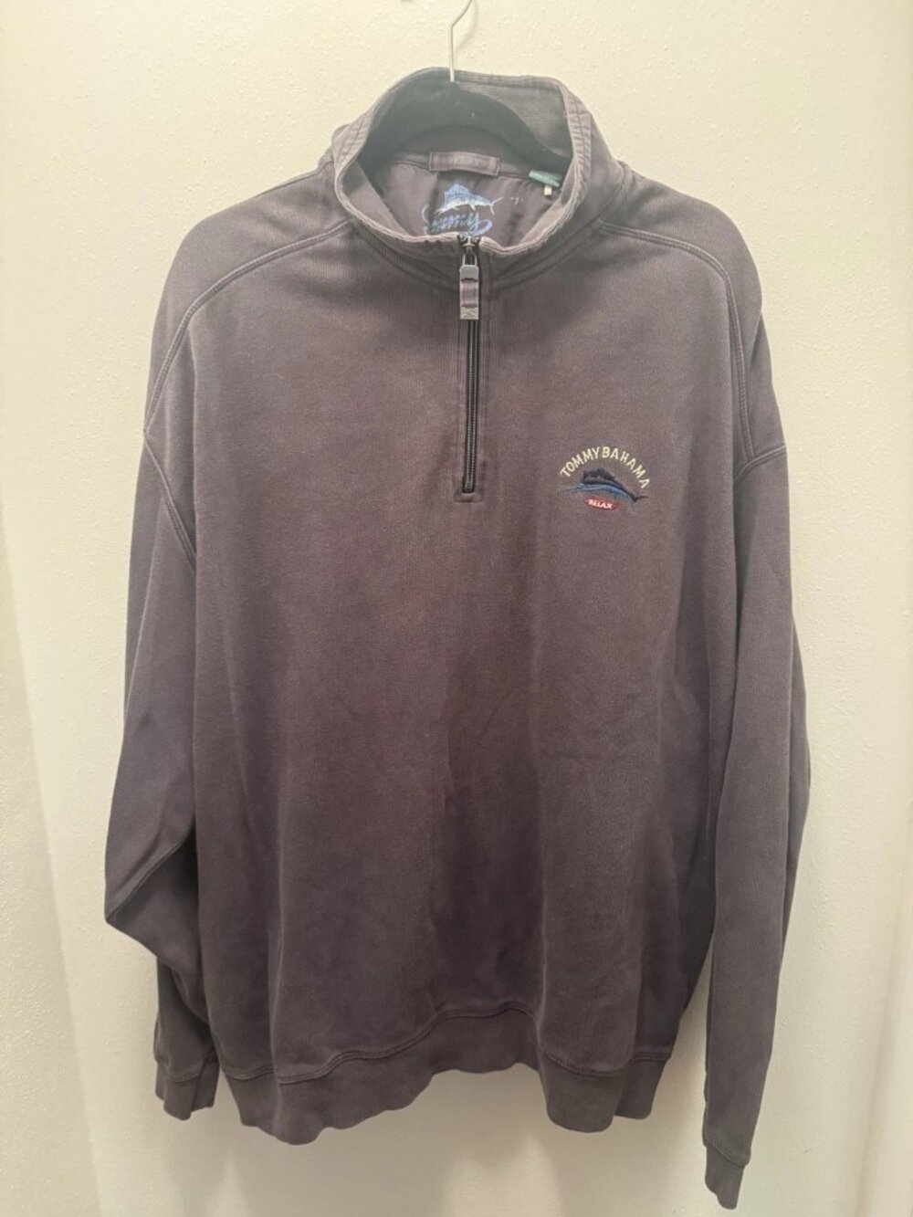 Tommy Bahama Relax 1/4 Zip Sweatshirt XXL Charcoal Y2K Vintage Marlin Logo beach